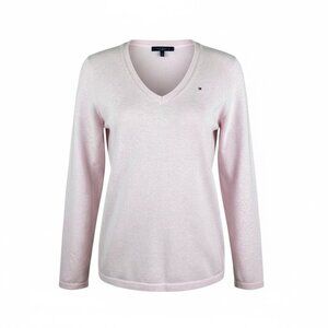 Tommy Hilfiger V-Neck Sweater Sz L Pink Cotton Nylon #229C